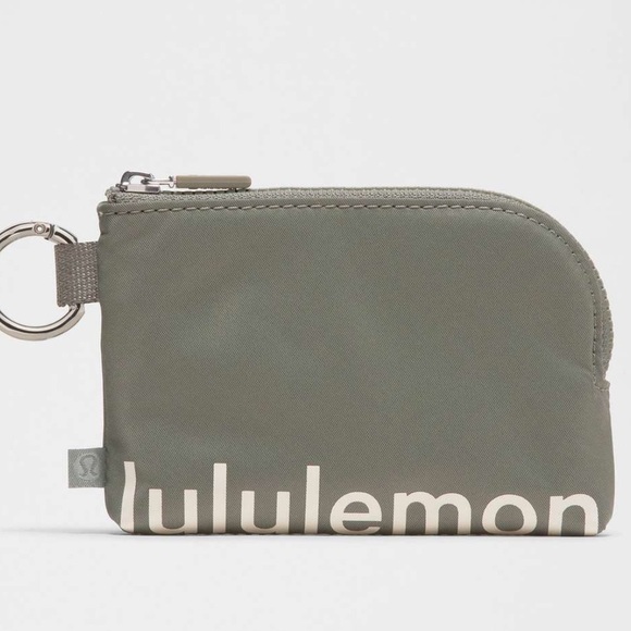 lululemon athletica Handbags - Lululemon Clippable Card Pouch Grey Sage Green Light Ivory NWT